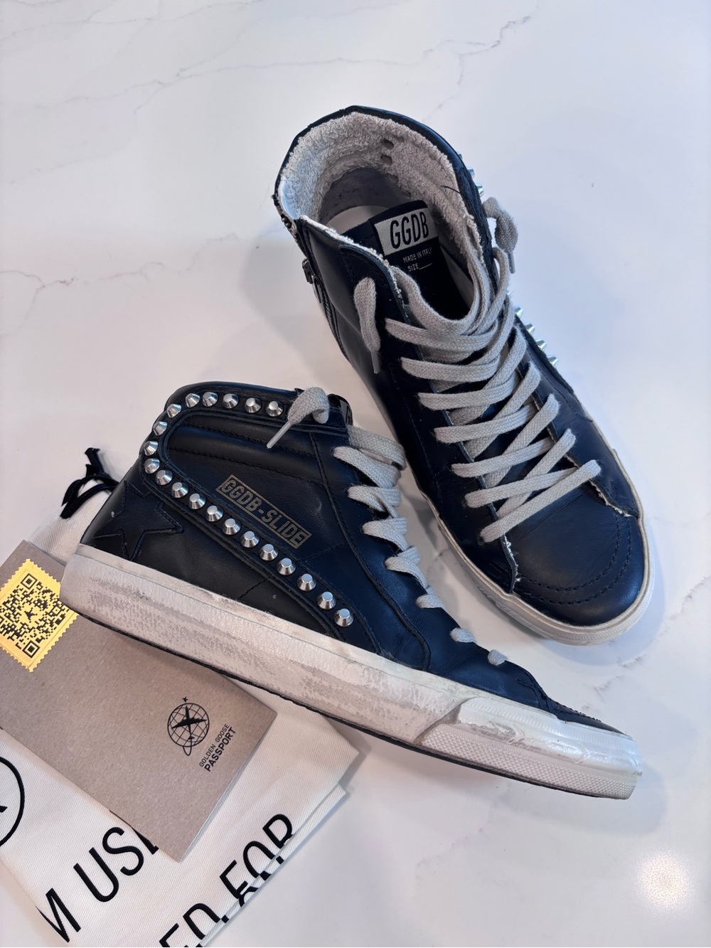 Golden Goose Classic High Top Slide Sneakers Black Studs 38 - Picture 4 of 10